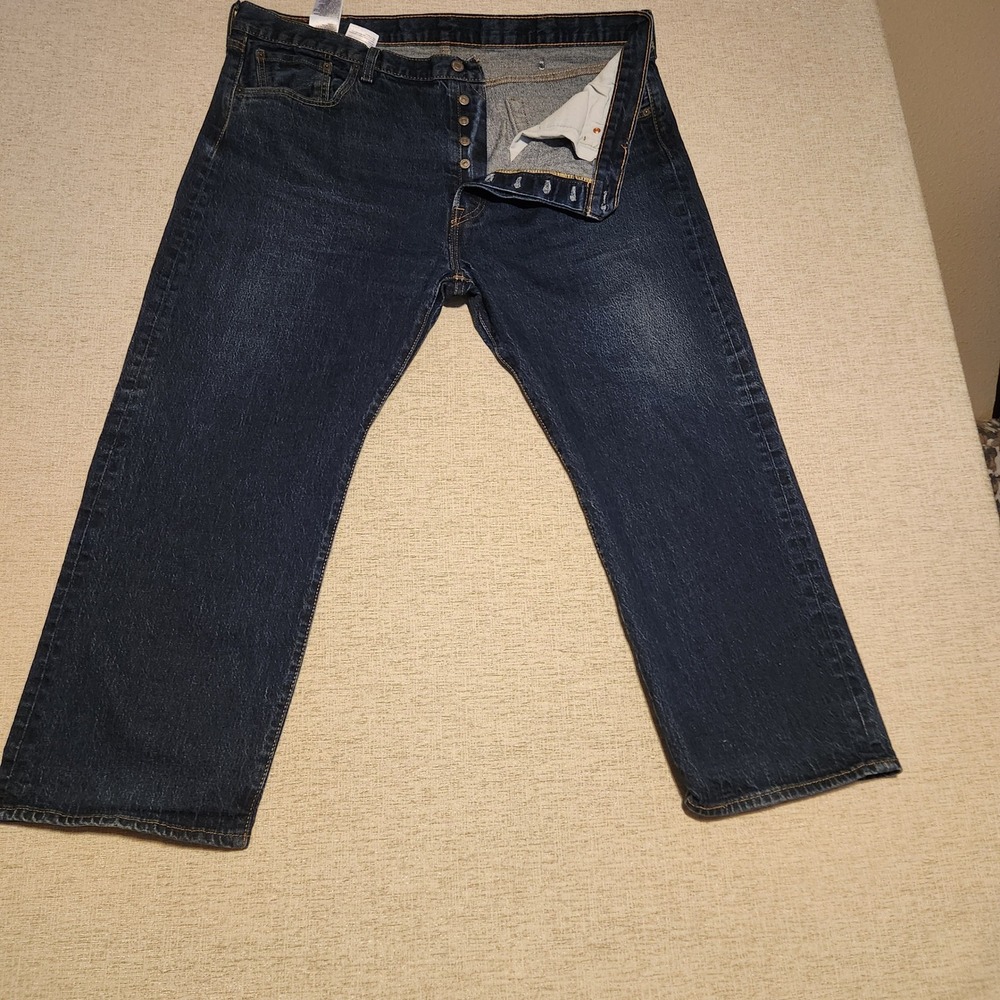 Levi's 501 Original Jeans Mens 44x30 Dark Wash Blue Button Fly Straight Leg
